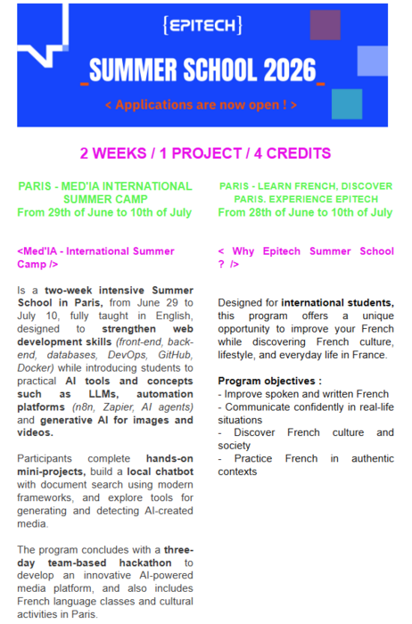 Epitech summer school info 1